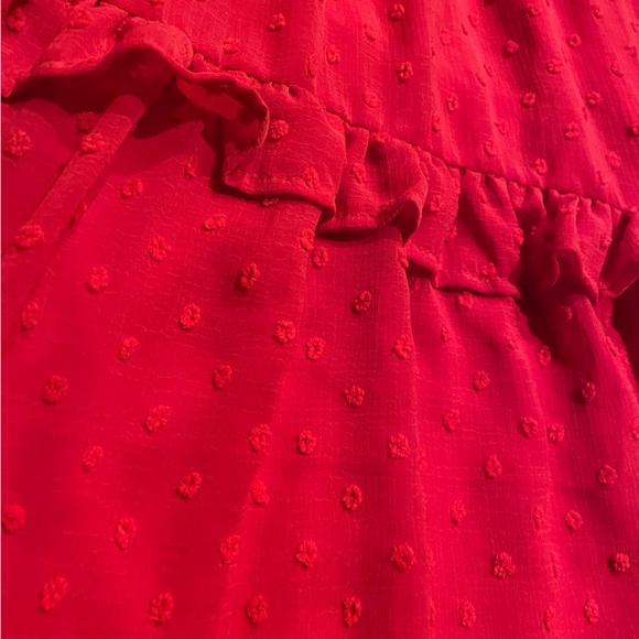 Monteau Red Dress NWT Swiss Dot Ruffle Layers Fully Lined High Neck Size Medium - Picture 7 of 12